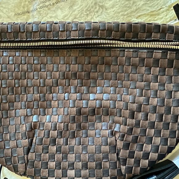 Clare V Grand Fanny Leather & Suede Woven Checker in Black/Chocolate NWT - Picture 8 of 12